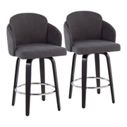 Lumi Source Dahlia contemporary counter stool set with round footrests, featuring modern design and plush upholstered seats.