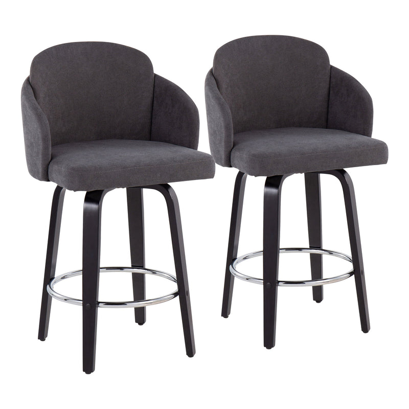 Lumi Source Dahlia contemporary counter stool set with round footrests, featuring modern design and plush upholstered seats.