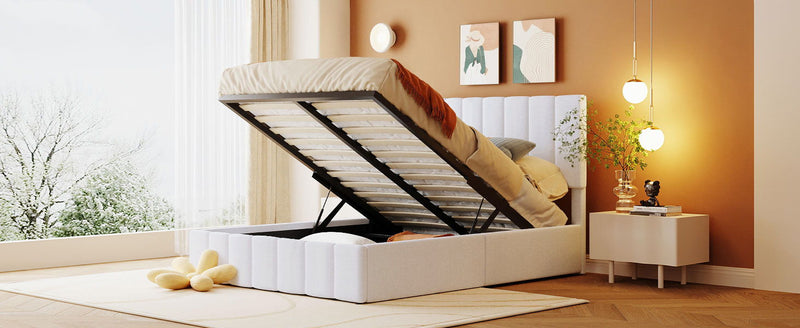 Elegant Upholstered Platform Bed With Hydraulic Storage System - R&R Furniture Gallery (Fountain Valley, CA)