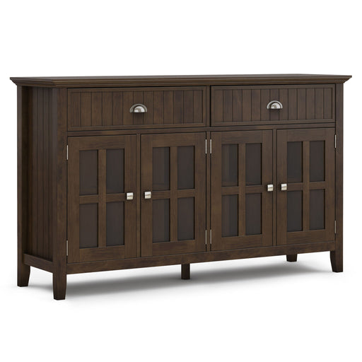Large brown Acadian sideboard buffet by Simpli-Home with spacious storage and sleek design, perfect for dining or living areas.