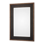 Uttermost Staveley Rustic Black Wall Mirror with a textured wooden frame, ideal for farmhouse or rustic decor.