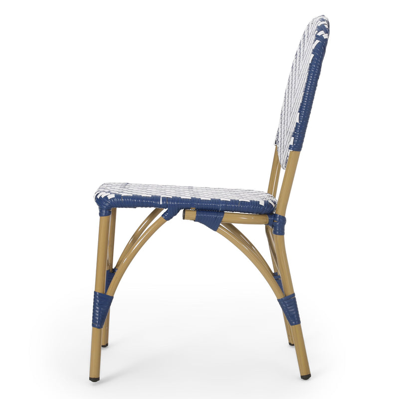 Outdoor Rattan And Aluminum French Armless Bistro Chairs Set - Navy Blue - R&R Furniture Gallery (Fountain Valley, CA)