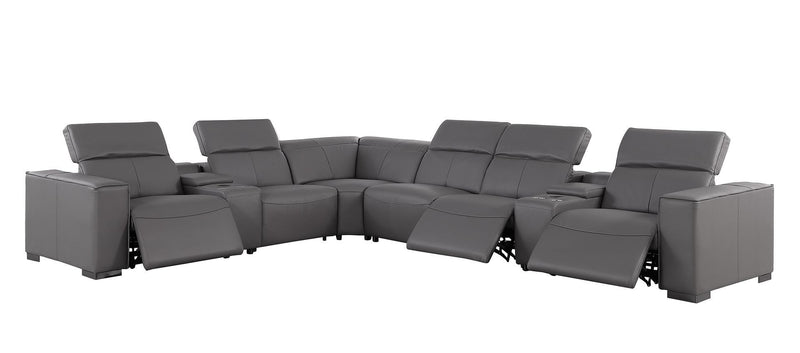 1208 - 8 Piece L Shaped Leather Sectional With 3 Power Recliners & Power Headrests