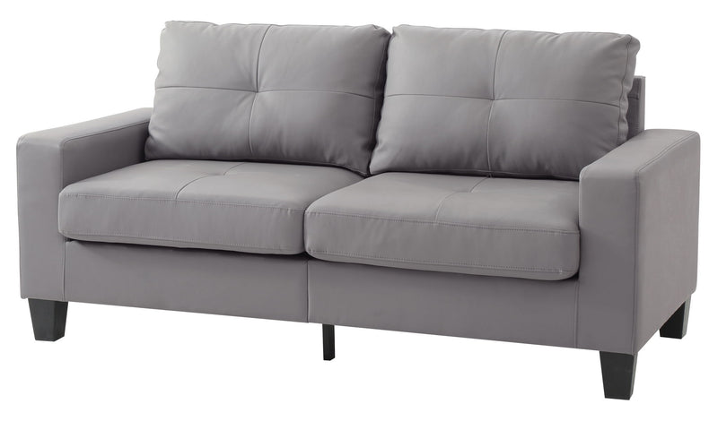 Gray modern stationary sofa by Glory Furniture with sleek design and plush cushions, perfect for contemporary living rooms.