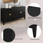4 Door Sideboard Storage Cabinet For Living Room And Dining Room, 2 Large Cabinets With Gold Handles And Adjustable Shelf - Black - R&R Furniture Gallery (Fountain Valley, CA)