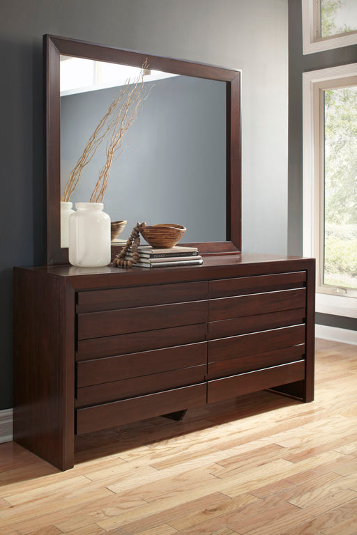 Modus Element Mirror in chocolate brown with a sleek, modern frame, hanging on a wall for stylish home decor.