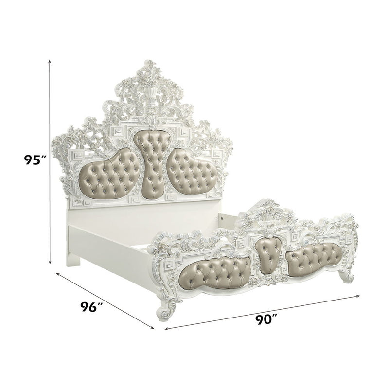 Vanaheim - Eastern King Bed - Beige Synthetic Leather & Antique White - R&R Furniture Gallery (Fountain Valley, CA)