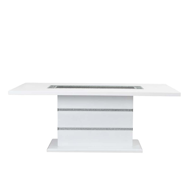 Elizaveta - Dining Table With Pedestal Base - Faux Crystal Diamonds & White High Gloss - R&R Furniture Gallery (Fountain Valley, CA)