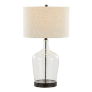 Set of two Lumi Source contemporary table lamps with clear and oil bronze finishes, built-in USB ports for convenient charging.