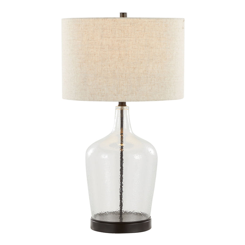 Set of two Lumi Source contemporary table lamps with clear and oil bronze finishes, built-in USB ports for convenient charging.