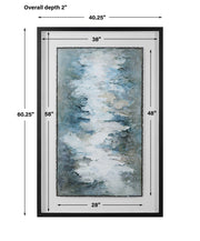 Uttermost Lakeside Grande framed abstract print in pearl silver, showcasing a modern art design with a sleek silver frame.