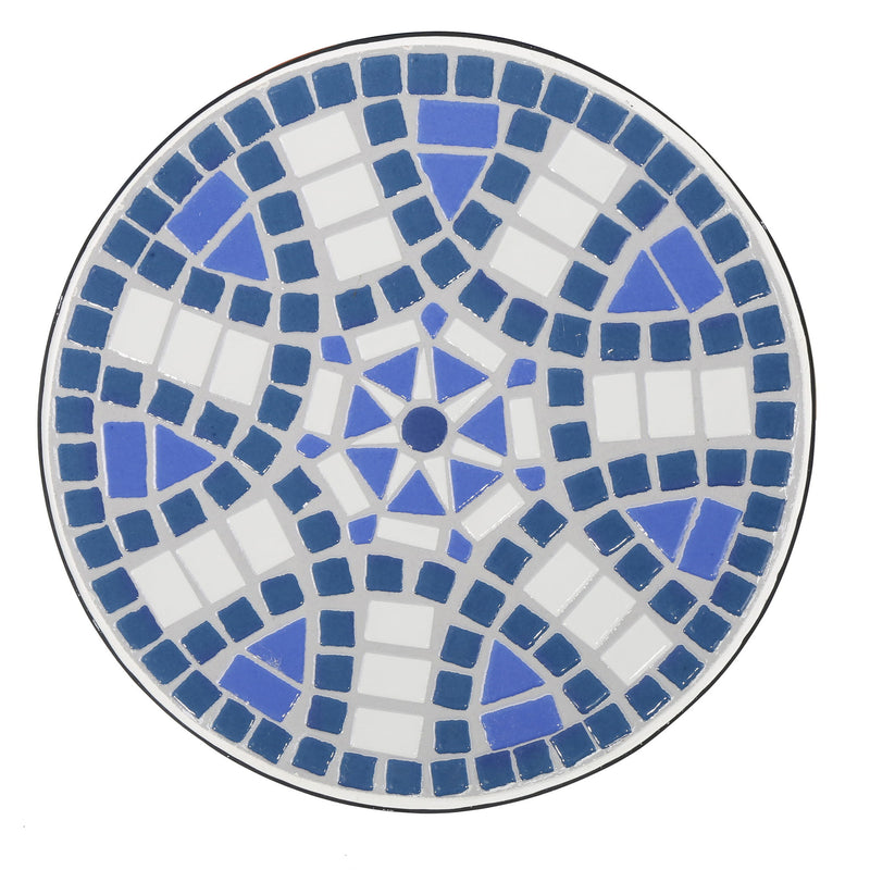 Outdoor Round Side Table With Mosaic Style Top And Curved Iron Legs - Blue / Matte Black - R&R Furniture Gallery (Fountain Valley, CA)