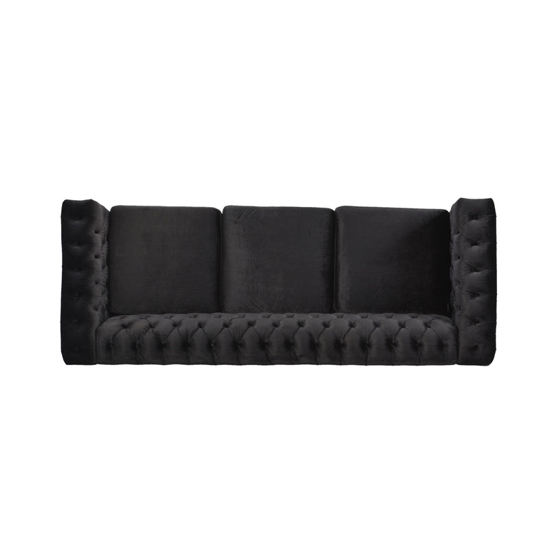 Noble House Chesterfield style 3-seater sofa with deep button tufting, featuring elegant rolled arms and classic upholstery.