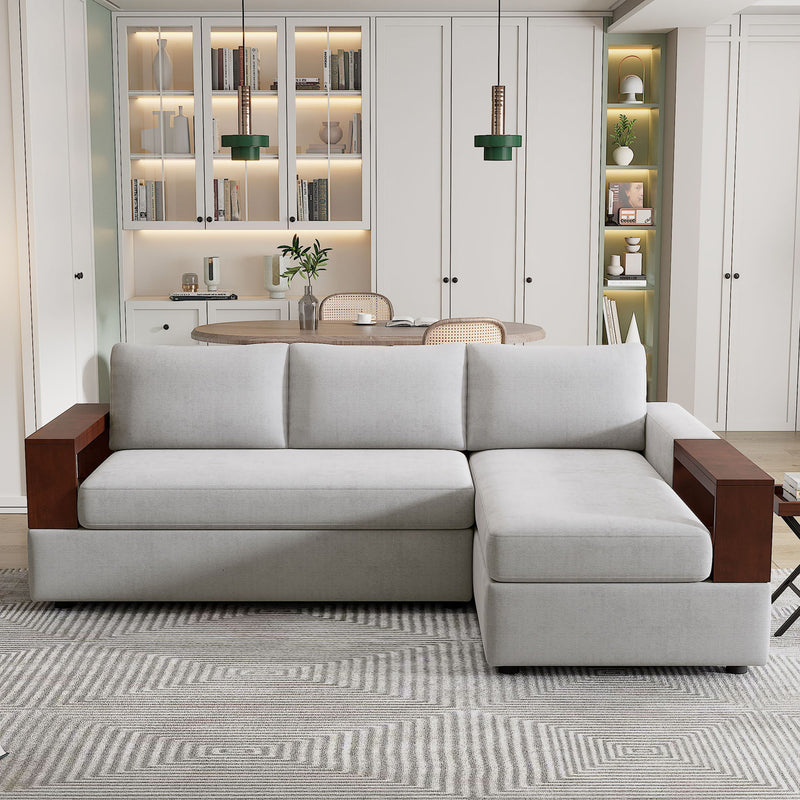 Noble House stationary sectional sofa with upholstered cushioning and reversible armrests for modern living room comfort