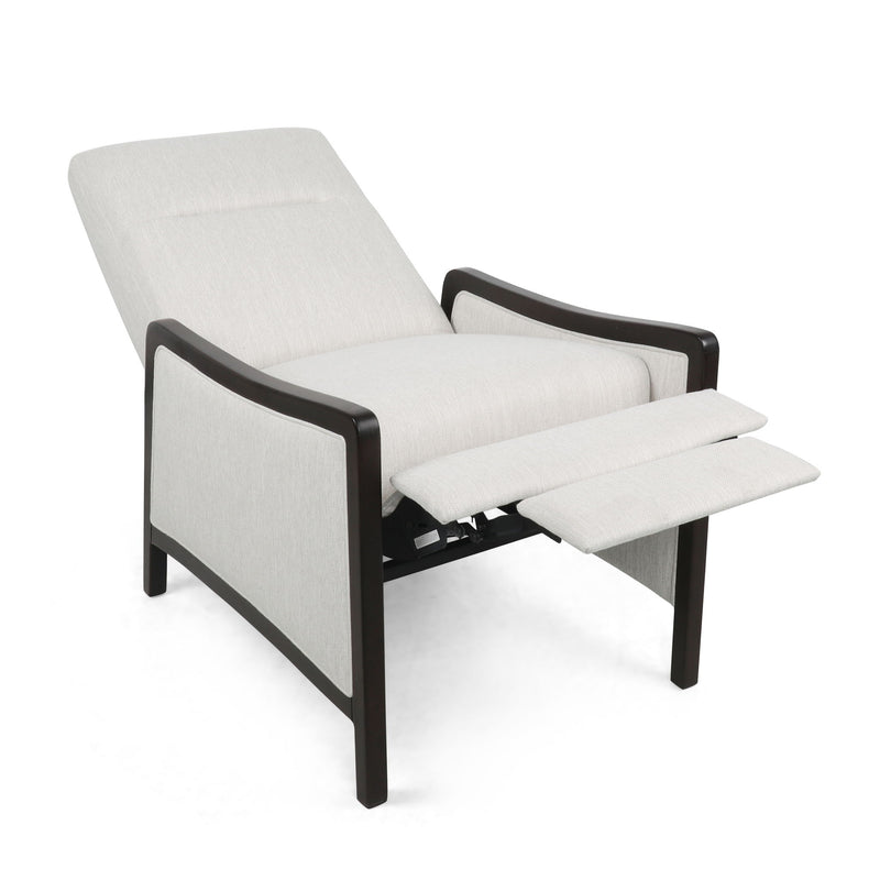 Contemporary fabric upholstered pushback recliner chair by Noble House with plush cushioning and modern design.