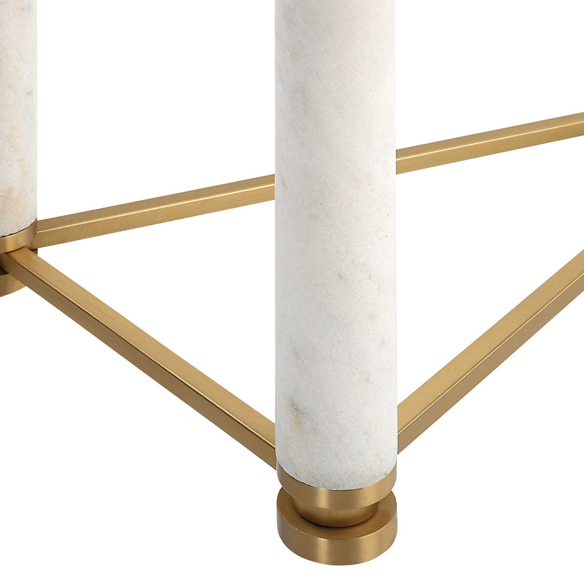 White - Pillar Console Table - Brass / White