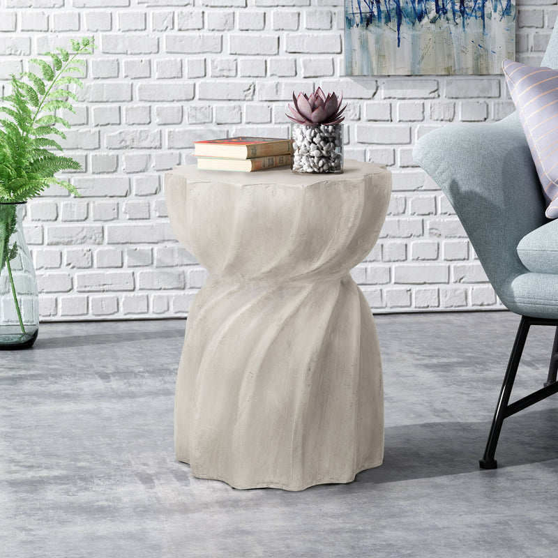 Gray Modern Canis Side Table by Noble House for outdoor use, featuring a sleek design and sturdy construction.