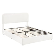 House & Home Furniture Liv upholstered storage platform bed with built-in drawers, showcasing a modern, padded headboard and storage compartments.