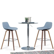 Pair of Randolph by Simpli-Home bentwood counter and bar height stool sets with wooden seats and metal frames.