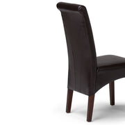 Set of two Avalon Deluxe Parson dining chairs by Simpli-Home, featuring upholstered seats and wooden legs in a modern design.
