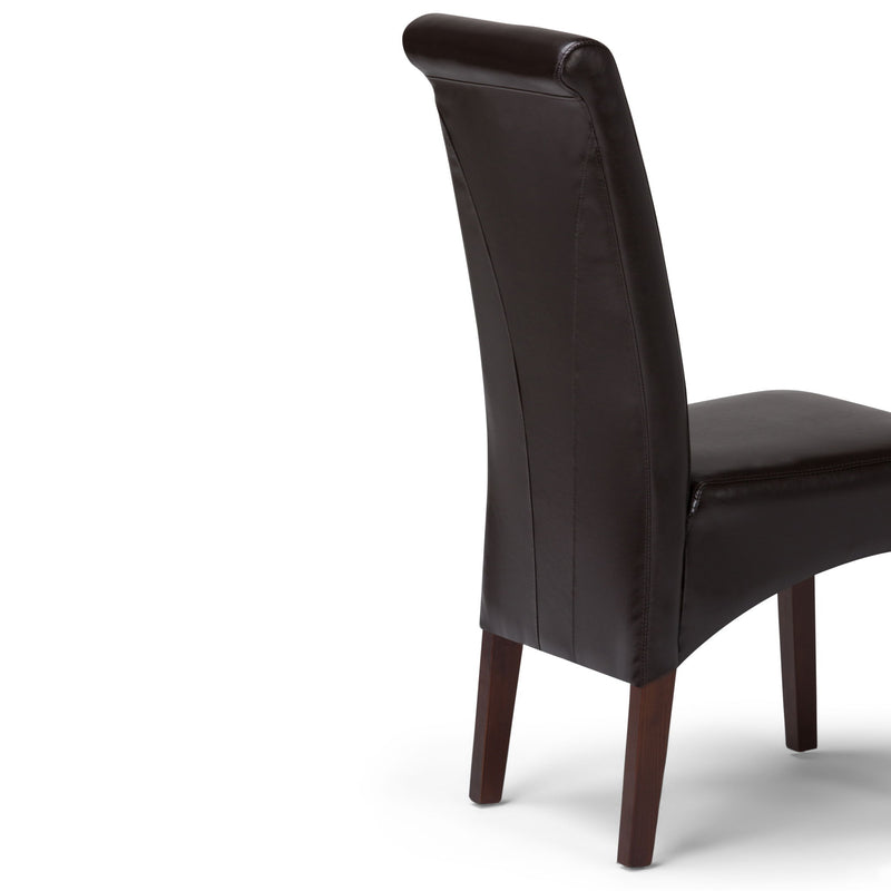 Set of two Avalon Deluxe Parson dining chairs by Simpli-Home, featuring upholstered seats and wooden legs in a modern design.
