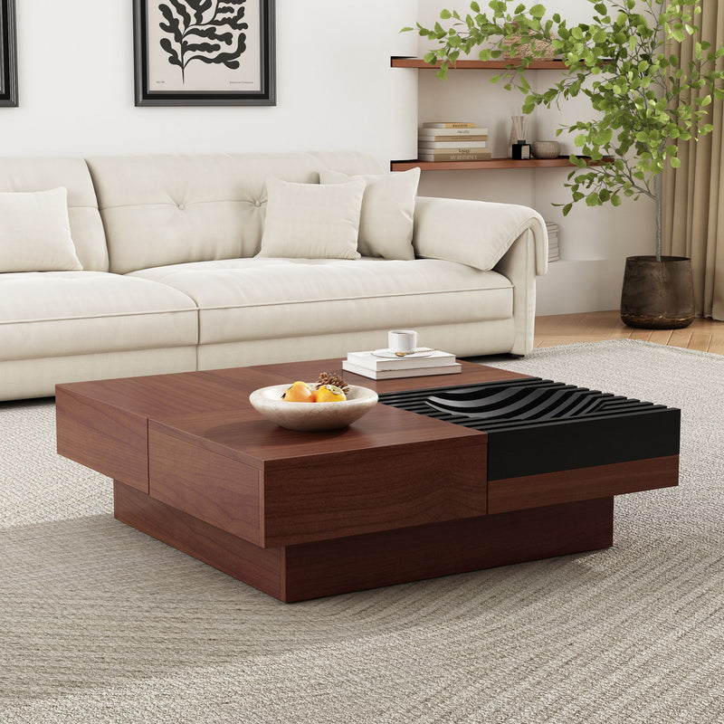 Italian Retro Inspired Acacia Wood Storage Coffee Table - Brown / Black - R&R Furniture Gallery (Fountain Valley, CA)