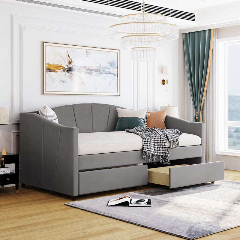 Upholstered Daybed With Two Drawers And Wood Slat - R&R Furniture Gallery (Fountain Valley, CA)