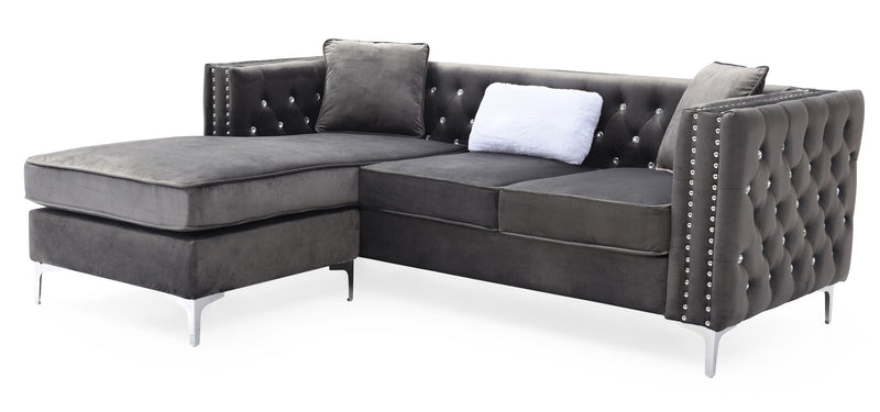 Glory Furniture Paige stationary sectional sofa chaise with plush cushions and modern design, shown in a cozy living room setting.