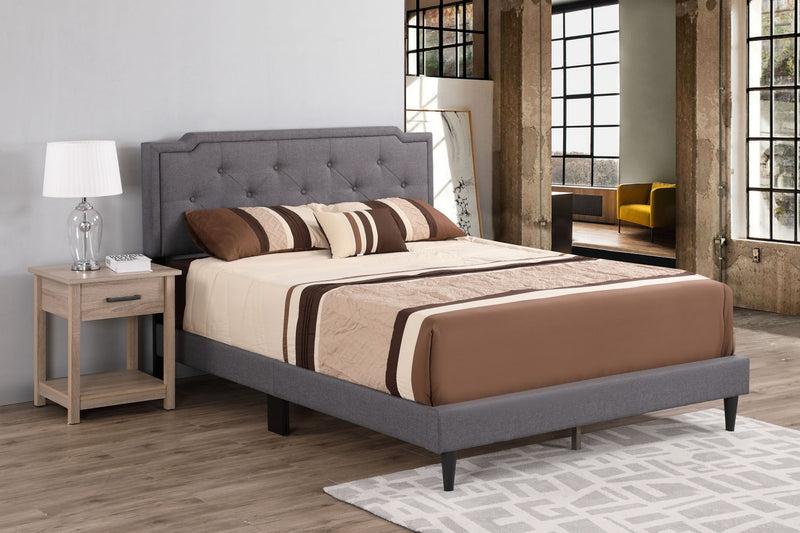 Button tufted upholstered bed by Glory Furniture with cozy, plush fabric and elegant cushioning for comfortable bedroom decor.