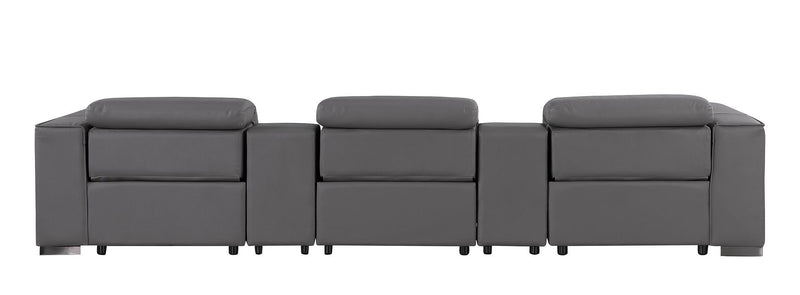 1208 - Leather Sofa With 3 Power Recliners And Two Storage Consoles