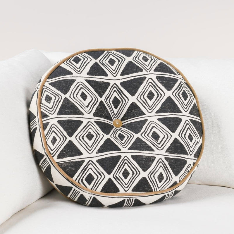 Radiant Oasis - 18" Round Nubia Pillow - Black / White