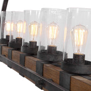 Uttermost Atwood 5-light rustic linear pendant chandelier with light brown finish, featuring a modern farmhouse design.