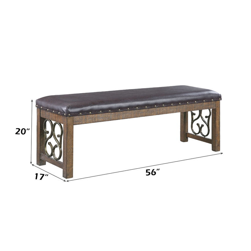 Raphaela - Bench - Black Synthetic Leather & Weathered Cherry - R&R Furniture Gallery (Fountain Valley, CA)