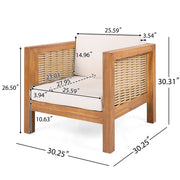 Outdoor Club Chair With Rope Arm And Cushions - Beige / Teak - R&R Furniture Gallery (Fountain Valley, CA)