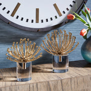 Gold modern sculptures set of 2 by Uttermost, decorative abstract figurines with sleek, contemporary design.