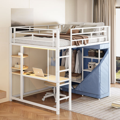 Loft Bed With Desk, Shelves, Power Outlet, LED Light And Wardrobe - R&R Furniture Gallery (Fountain Valley, CA)