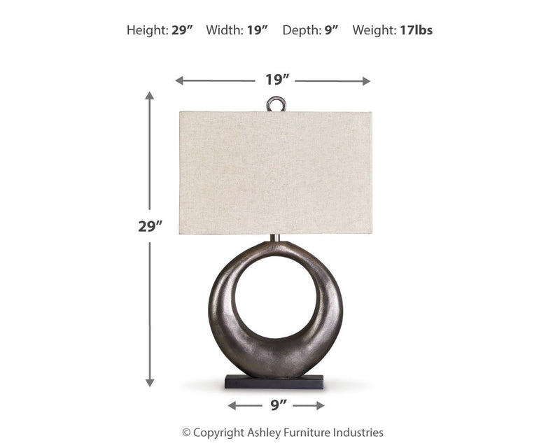 Saria - Metal Table Lamp  - Antique Silver Finish - R&R Furniture Gallery (Fountain Valley, CA)