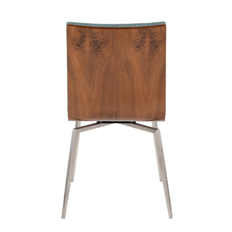 Lumi Source Mason contemporary dining chair set with two swivel chairs featuring modern design and sleek wooden legs.