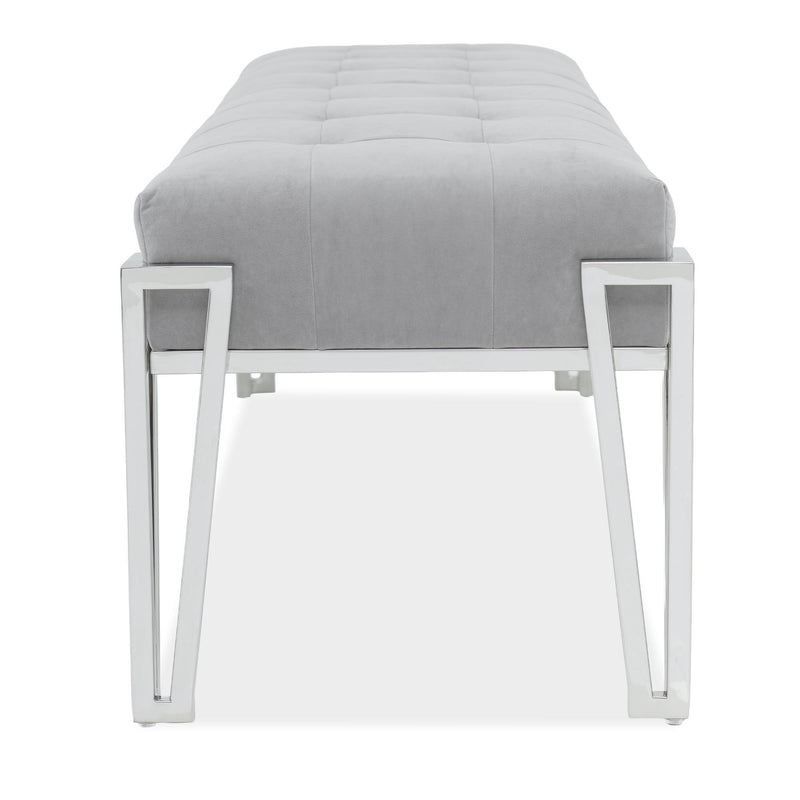 Signature Beds & Benches - Rose Velvet Accent Bench - Gray / Chrome - R&R Furniture Gallery (Fountain Valley, CA)