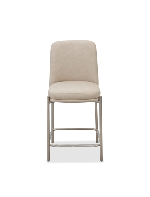 Dion Upholstered Counter Stool in Camel Synthetic Leather and Brushed Nickel Metal