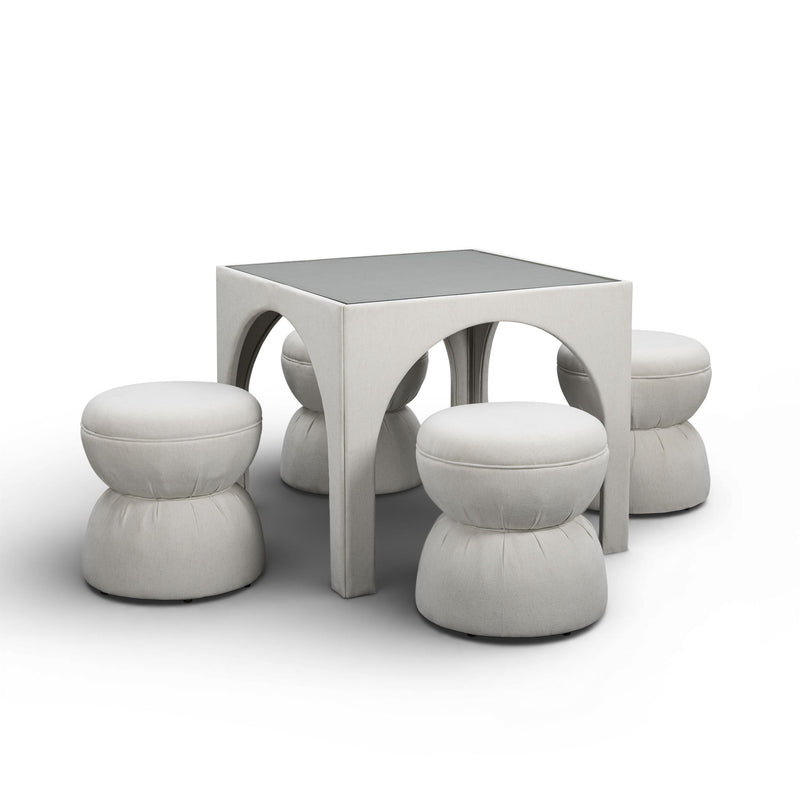 Tomlin 5-piece living room set with game table and ottomans by TOV Furniture, featuring a modern design and comfortable seating.