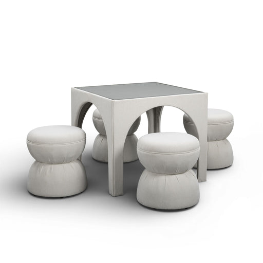 Tomlin 5-piece living room set with game table and ottomans by TOV Furniture, featuring a modern design and comfortable seating.