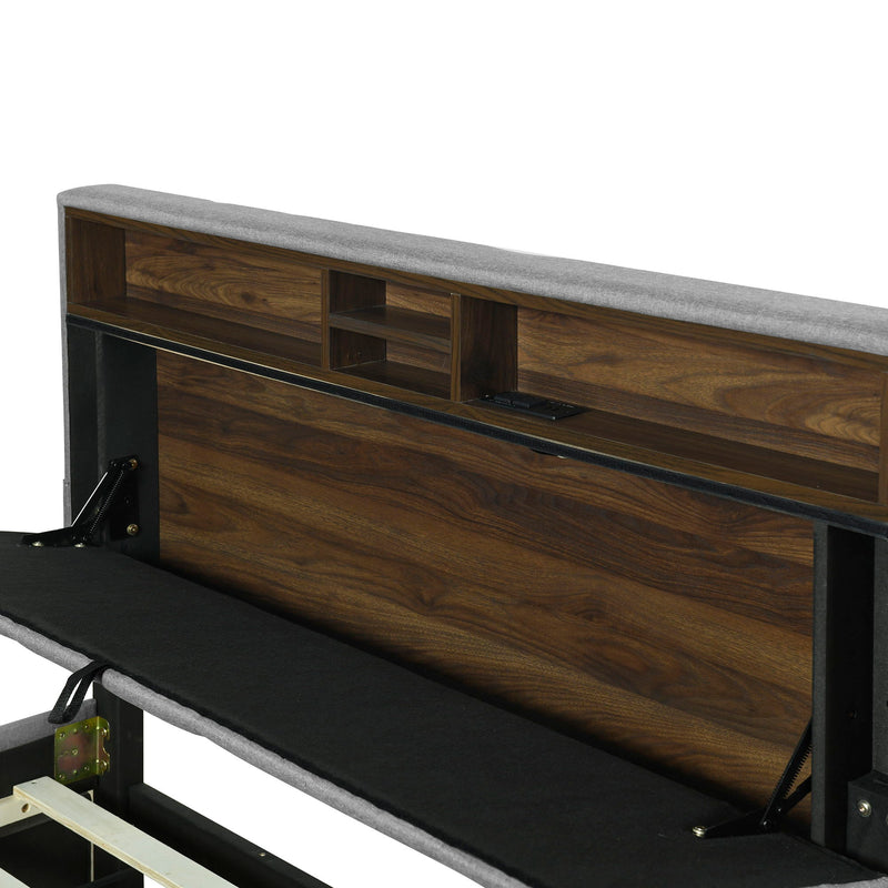 Upholstered Platform Bed With Storage Headboard, Trundle & 2 Drawers And A Set Of Sockets & USB Ports - R&R Furniture Gallery (Fountain Valley, CA)