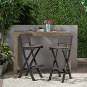 Outdoor Folding Acacia Wood Barstools With Rattan Backrest And Seat - R&R Furniture Gallery (Fountain Valley, CA)
