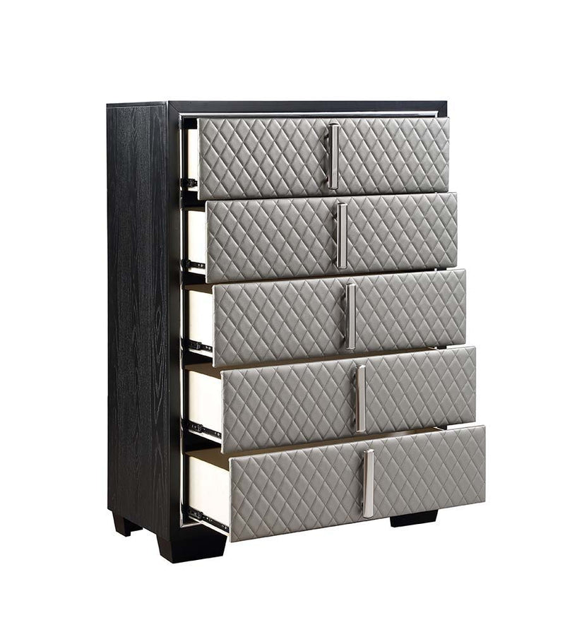 Nicola - Chest - Silver Synthetic Leather & Black - R&R Furniture Gallery (Fountain Valley, CA)