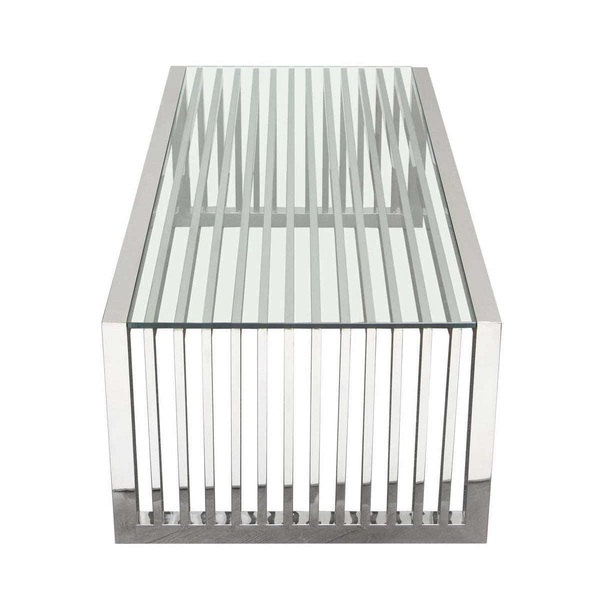 SOHO Rectangular Stainless Steel Cocktail Table w/ Clear, Tempered Glass Top by Diamond Sofa