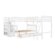 Solid L Shaped Bunk Bed With 3 Drawers, Ladder And Staircase - R&R Furniture Gallery (Fountain Valley, CA)
