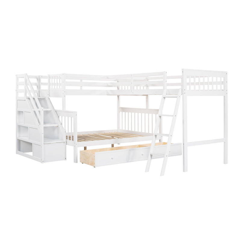 Solid L Shaped Bunk Bed With 3 Drawers, Ladder And Staircase - R&R Furniture Gallery (Fountain Valley, CA)