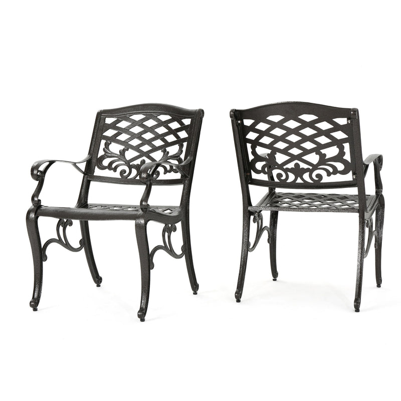 Luminea - Outdoor Aluminum Dining Chair With Scroll Design, Lattice Pattern And Cabriole Legs - Bronze - R&R Furniture Gallery (Fountain Valley, CA)