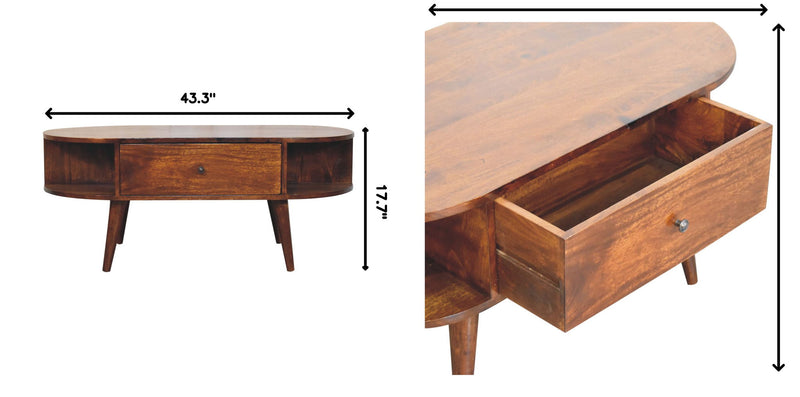 Oval Coffee Table With 1 Drawer - Chestnut - R&R Furniture Gallery (Fountain Valley, CA)